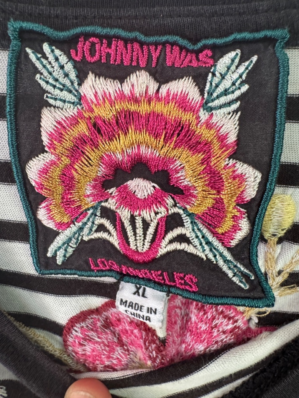 Johnny Was Embroidered Striped T shirt Dress - Picture 7 of 16